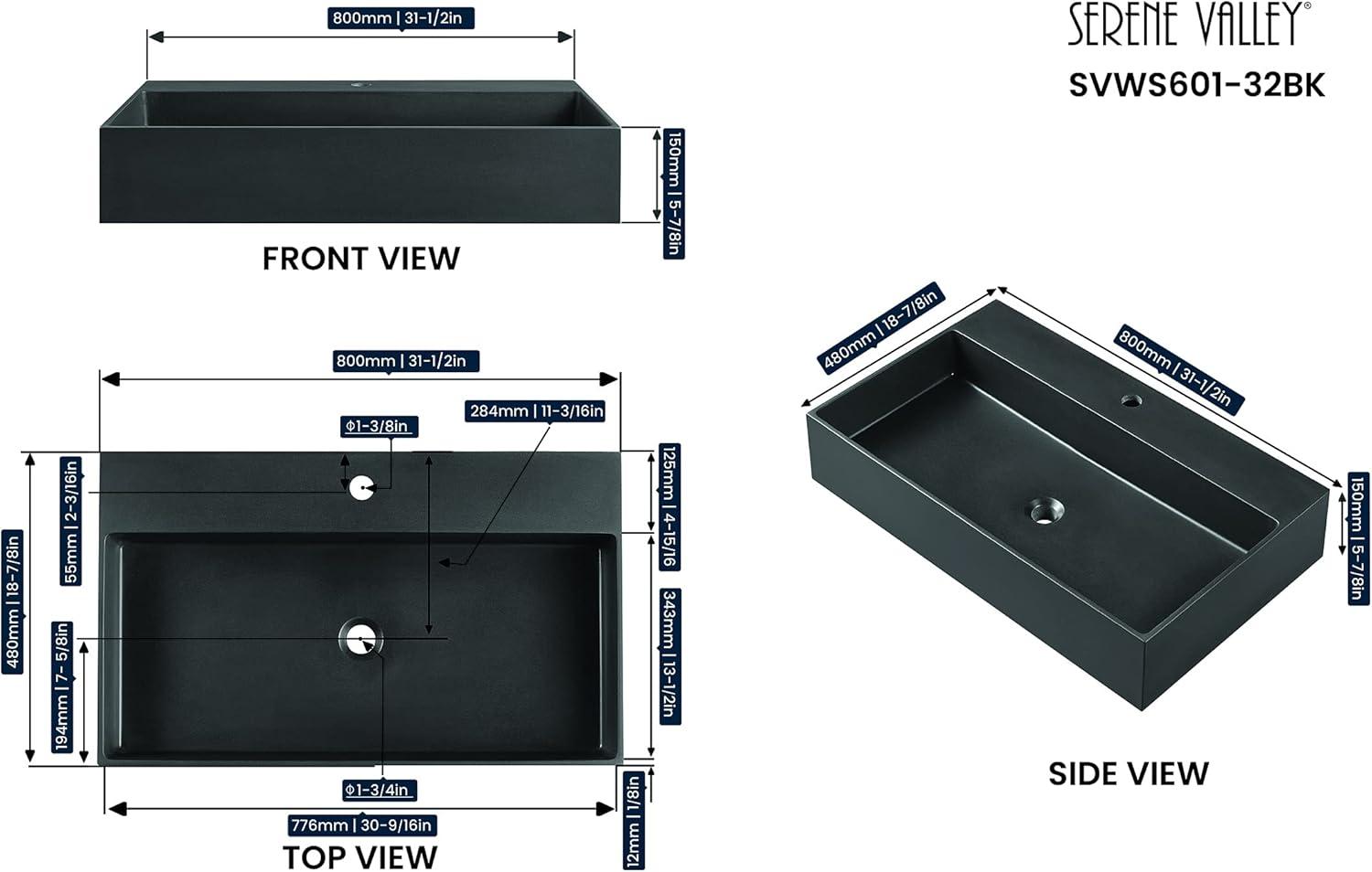 Serene Valley 18.9'' Solid Surface Square Bathroom Sink