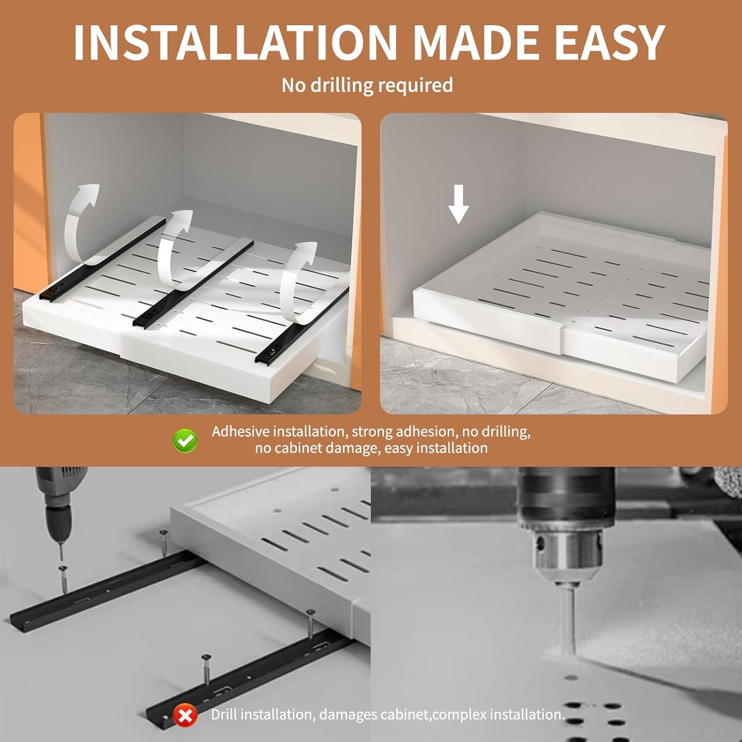 Pull Out Cabinet Organizer 2 pack,Expandable (12.6"-20.4") Pull Out Drawers for Cabinets, Slide Out Cabinet Organizers with Adhesive Nano Film for Kitchen Cabinet Organization