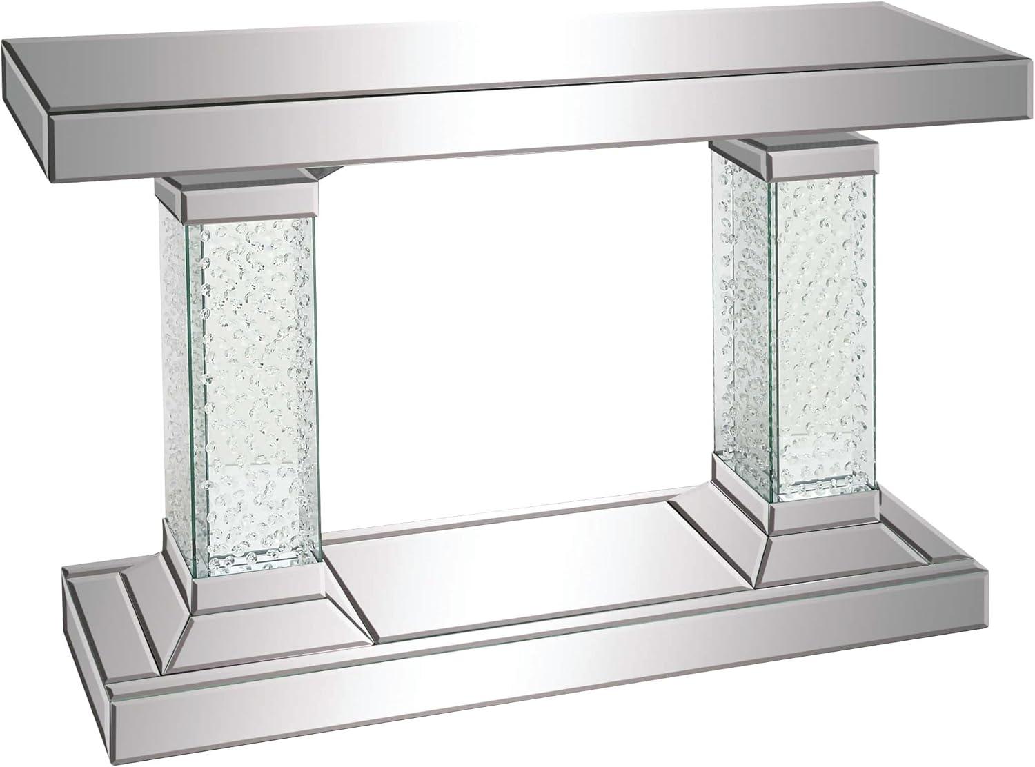 Elegant Silver Mirrored Console Table with Crystal Pillars - 54" Wide