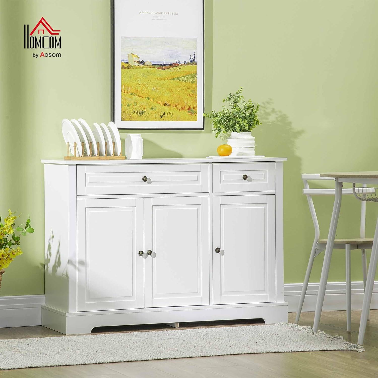 Qumbnk Sideboard Buffet Cabinet with 2 Drawers and Shelves, Perfect for Home, Living Room, Kitchen, White