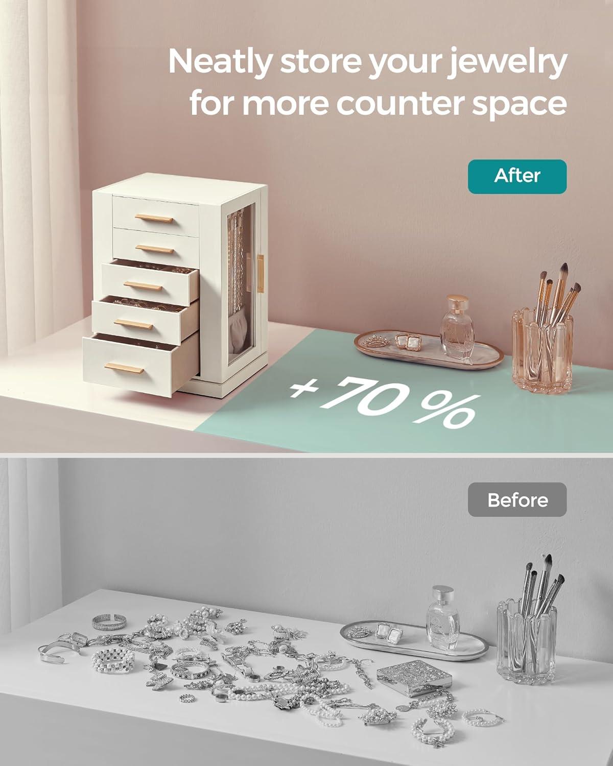 Stack man Jewelry Box 360° Rotating, Jewelry Storage Case With 5 Drawers