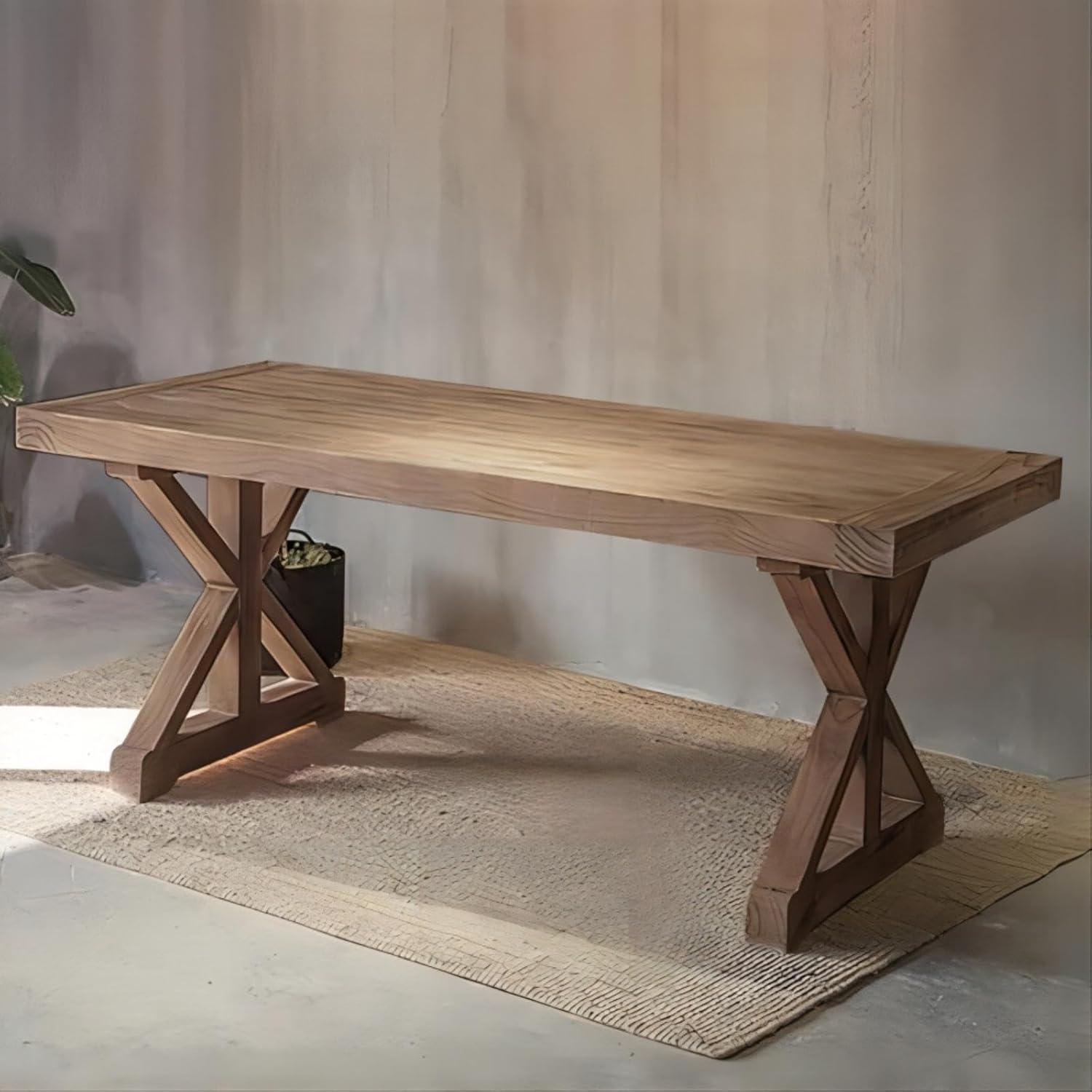 Rustic Farmhouse Computer Desk In Natural With Trestle Base Wooden Office Desk