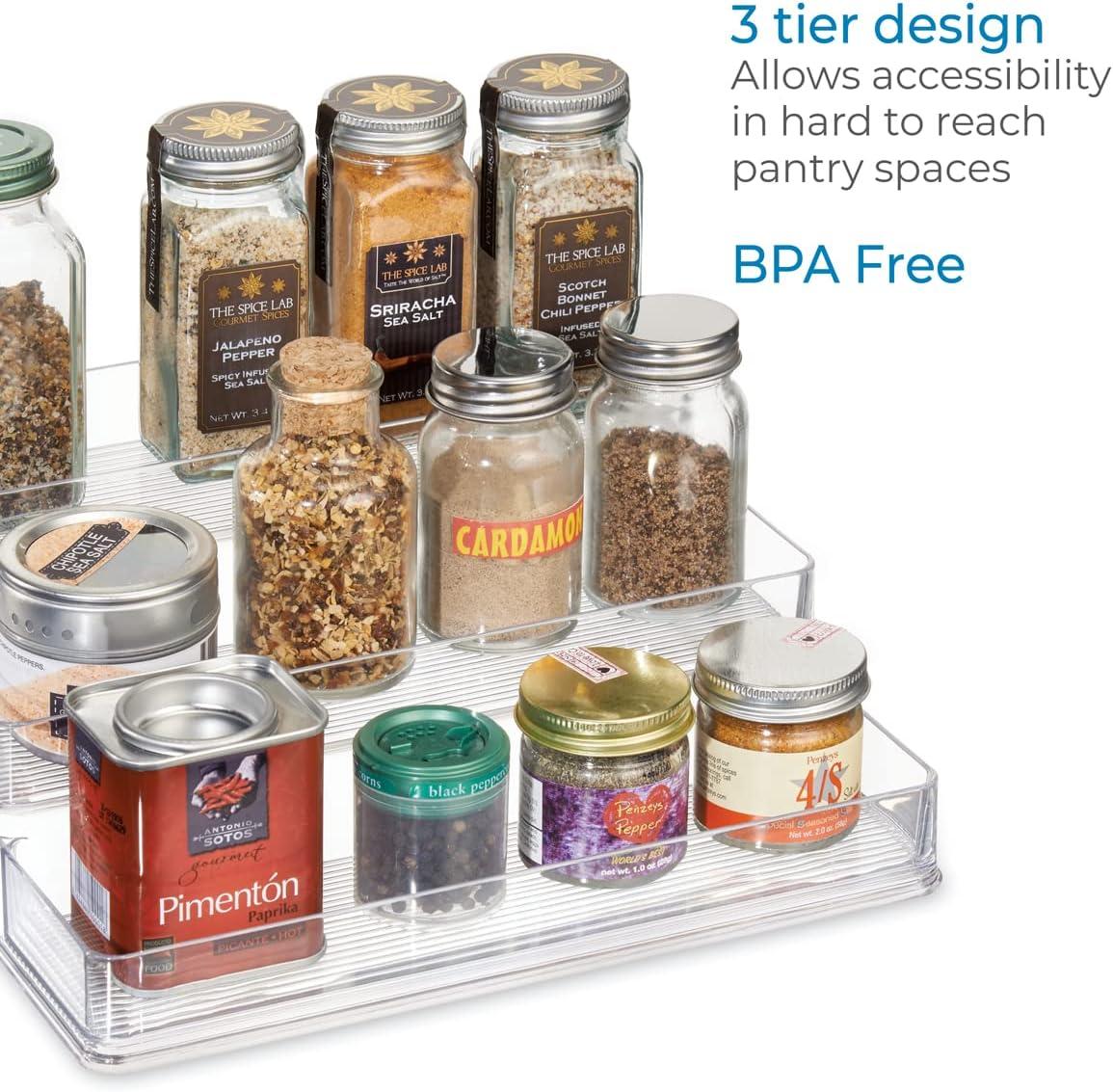 Clear 3-Tier Plastic Spice Organizer for Kitchen Cabinets