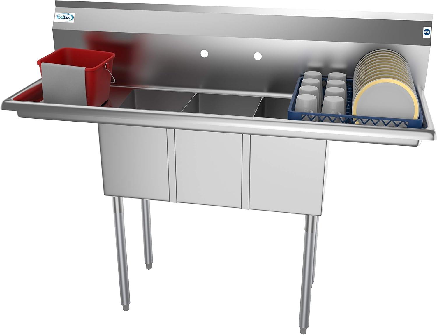 Stainless Steel 3-Compartment Commercial Sink with Dual Drainboards