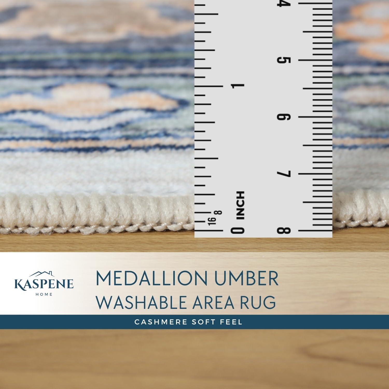 Umber Washable Medallion Rug in Cider Brown and Blue, 5x8