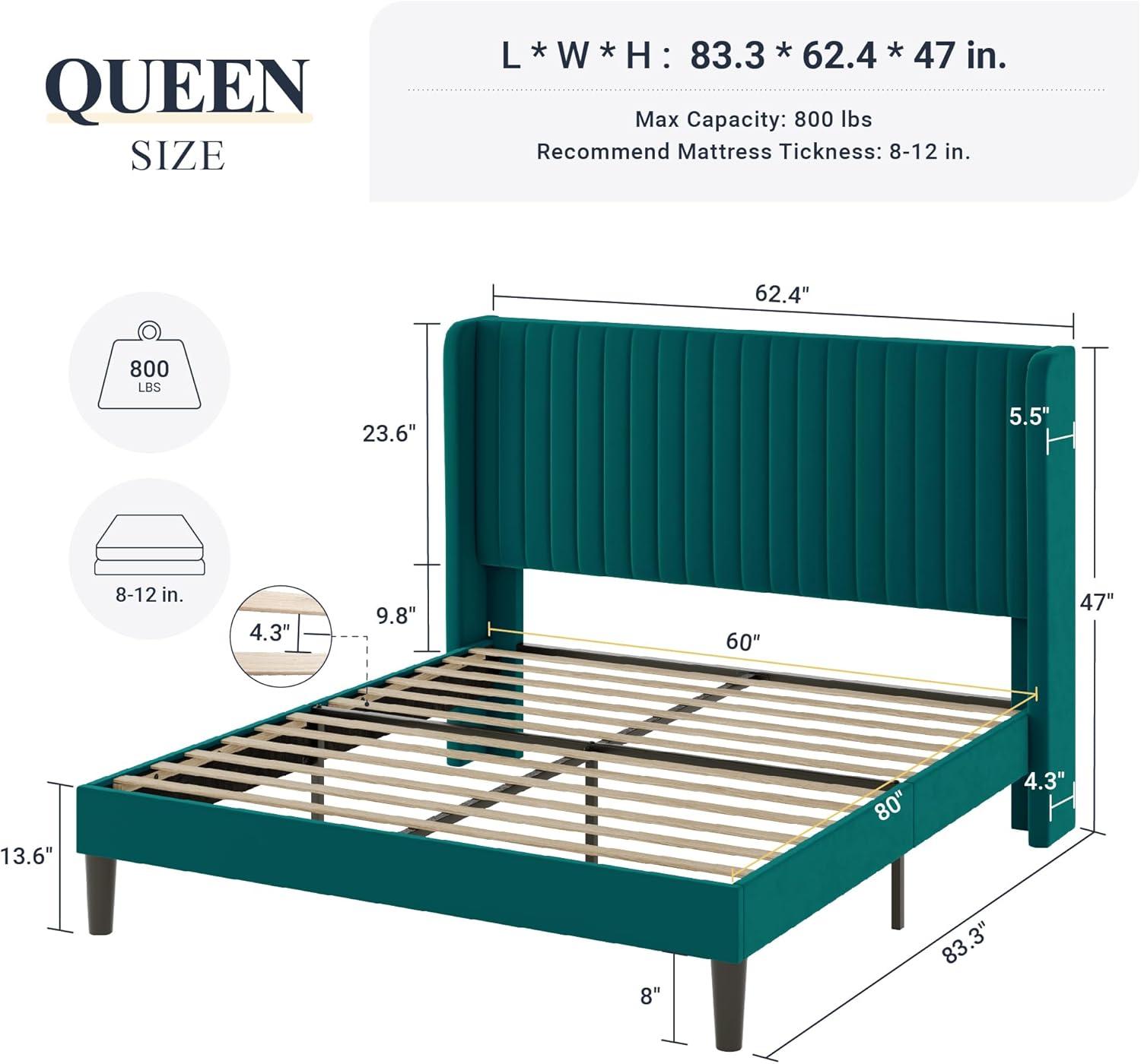 Willa Arlo™ Interiors Candler Velvet Upholstered Platform Bed with Wingback Headboard and Wooden Slats