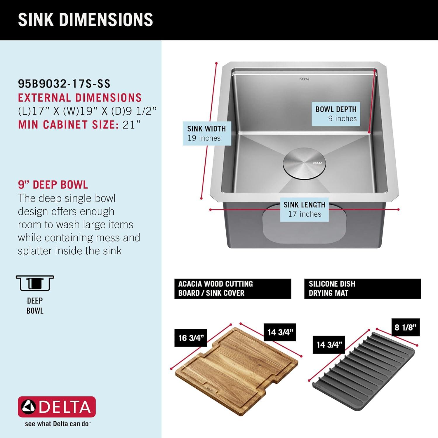 Delta Lorelai™ 17" L Workstation Bar Prep Kitchen Sink Undermount 16 Gauge Stainless Steel Single Bowl