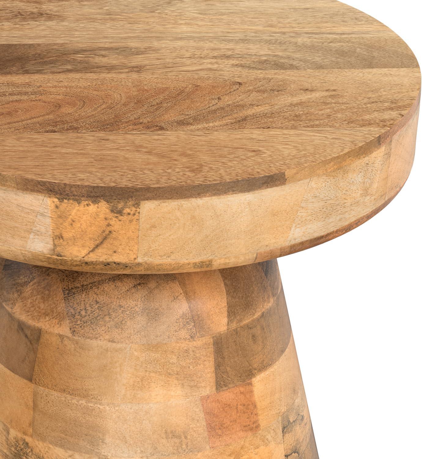 Simpli Home Robbie 16"W Solid Mango Wood Round Accent Table with Sculptural Design