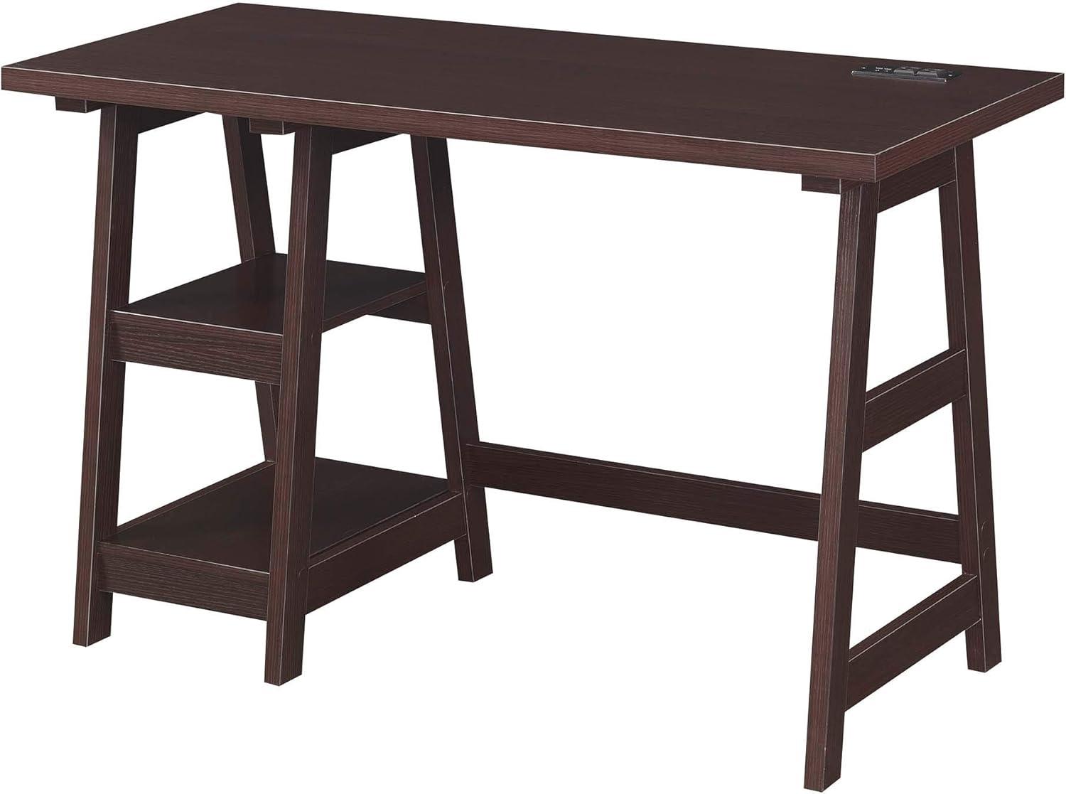 Convenience Concepts Designs2Go 29.25" Trestle Desk w Charging Station & Shelves, Espresso, All Ages