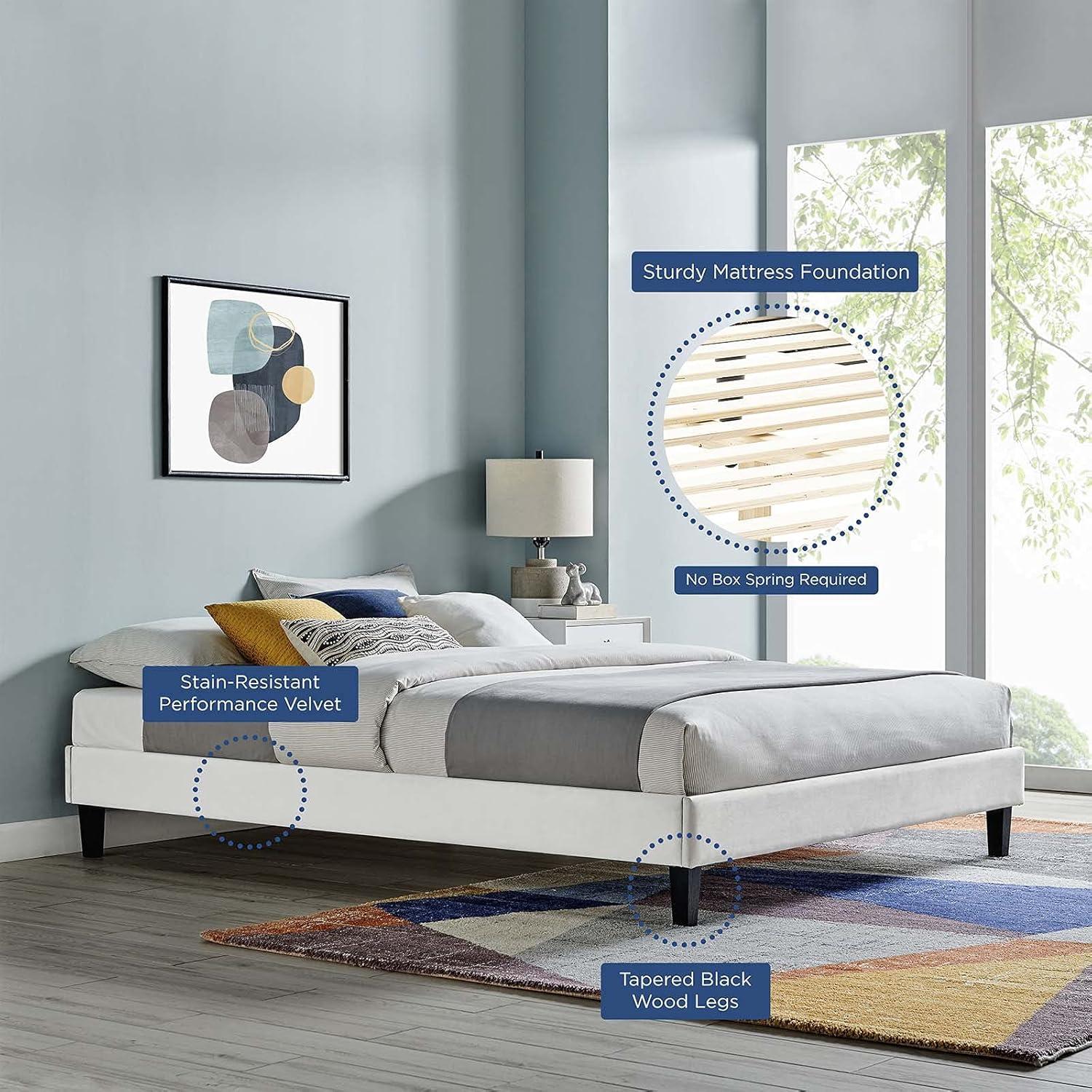 Modway Reign Queen Performance Velvet Platform Bed Frame in Light Gray