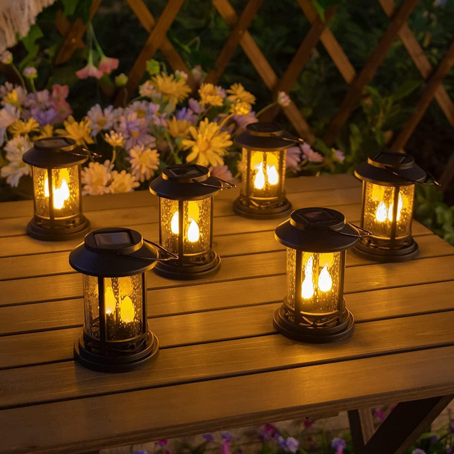 Black Solar LED Flickering Candle Lanterns, 6-Pack