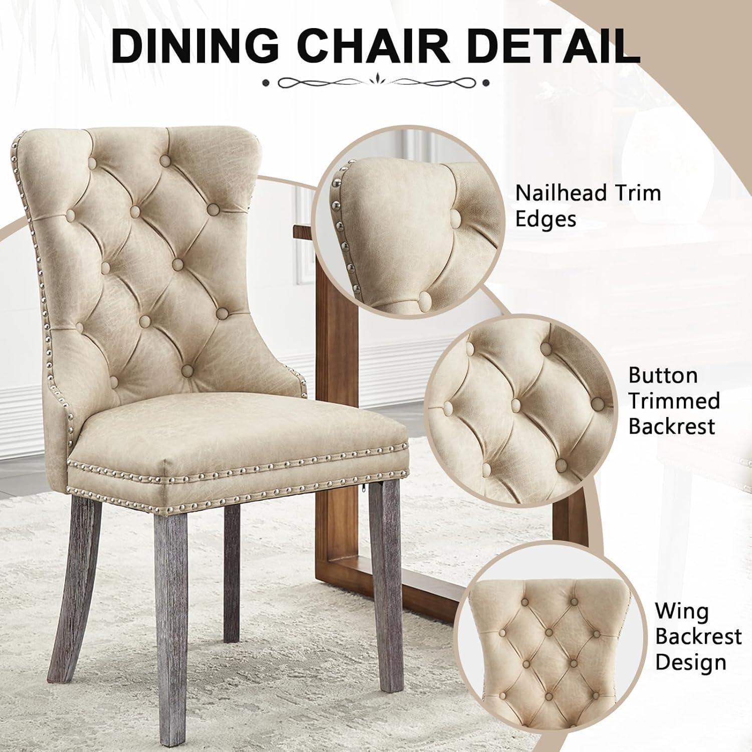 BELLEZE Upholstered Dining Chairs Set of 2, Velvet Luxury Dining Room Chairs with Button Back, Nailhead Trim, Pull-ring, Solid Wood Legs for Kitchen, Living Room, Restaurant - Chandler (Beige)