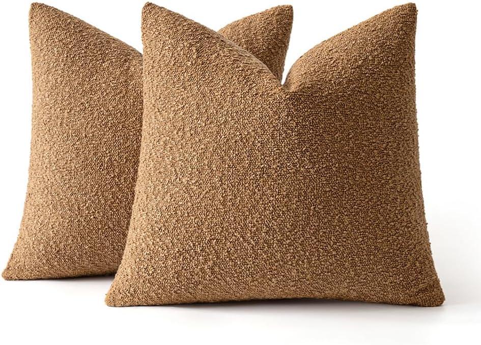 ZAHAZOHO Pack of 2 Soft Textured Throw Decorative Pillow Covers for Couch Sofa, 18x18 inch, Brown