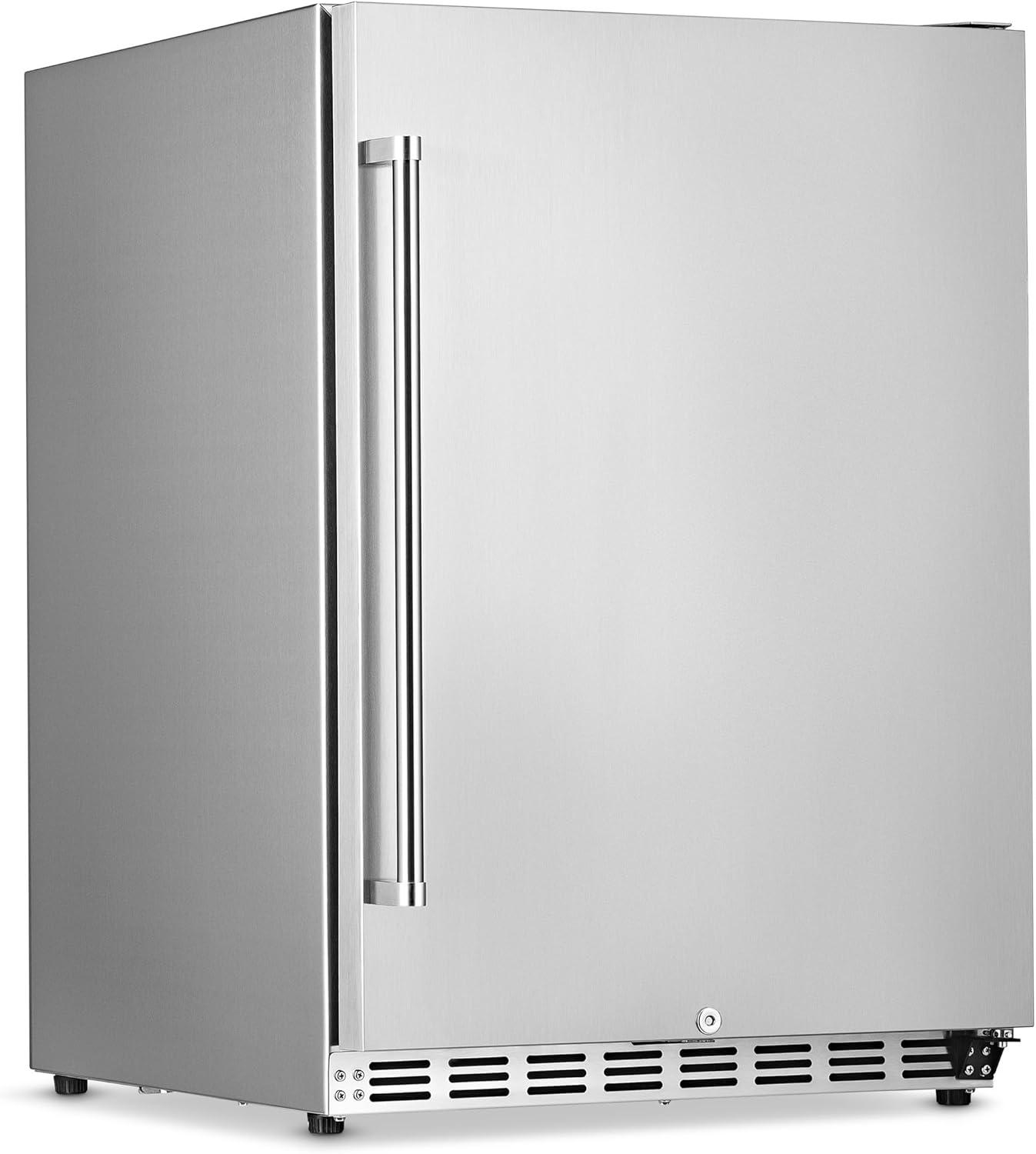 Newair 24" 5.3 Cu. Ft. Commercial Stainless Steel Built-in Beverage Refrigerator, Steel Interior, Weatherproof and Outdoor Rated, ENERGY STAR