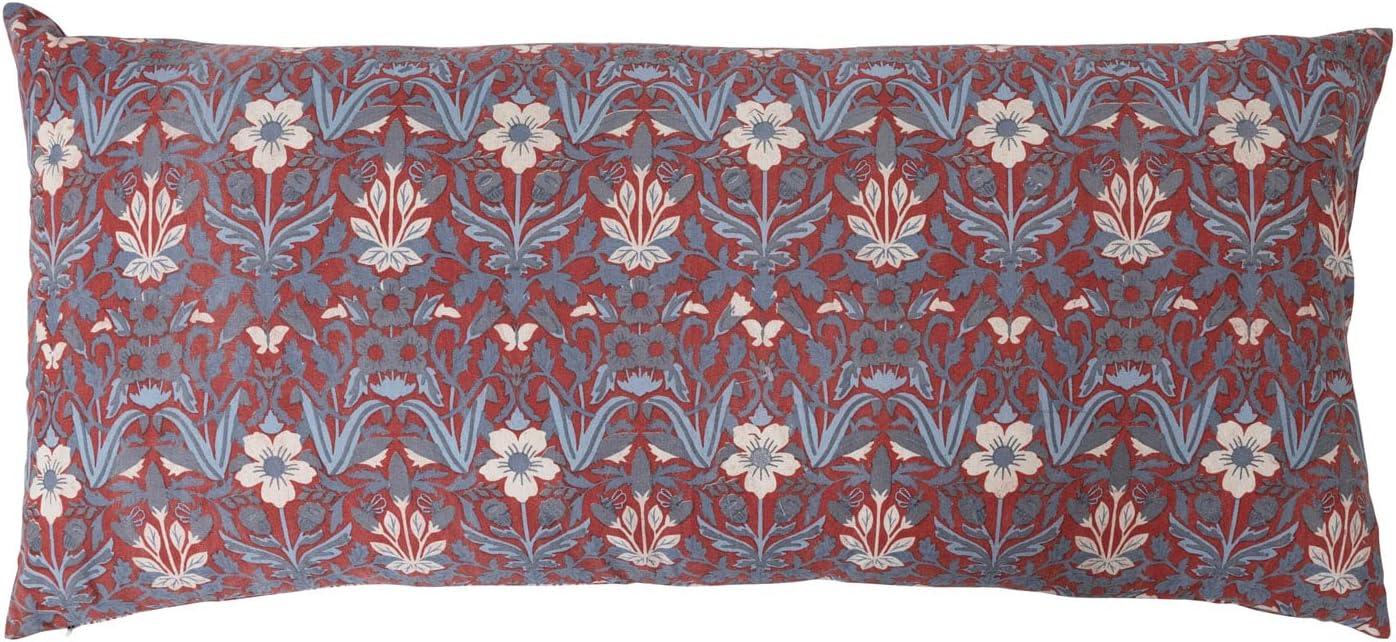 Vintage Floral Red and Blue Cotton Lumbar Pillow