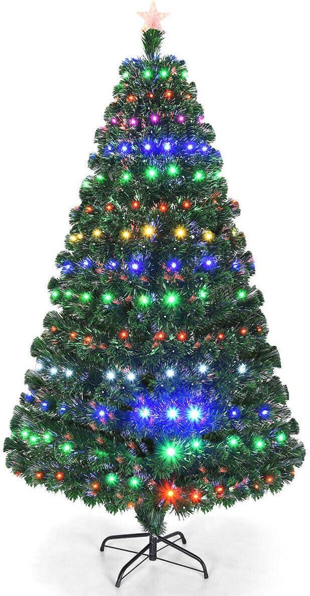 7ft Multi-Color Fiber Optic Prelit Christmas Tree with Metal Stand