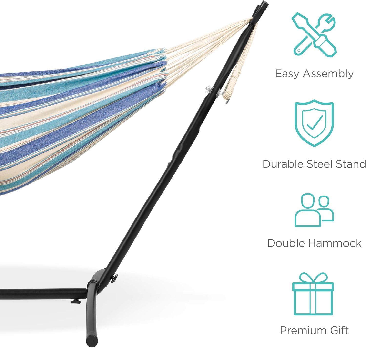 Knutsford 2-Person Brazilian-Style Cotton Double Hammock with Stand Set w/ Carrying Bag