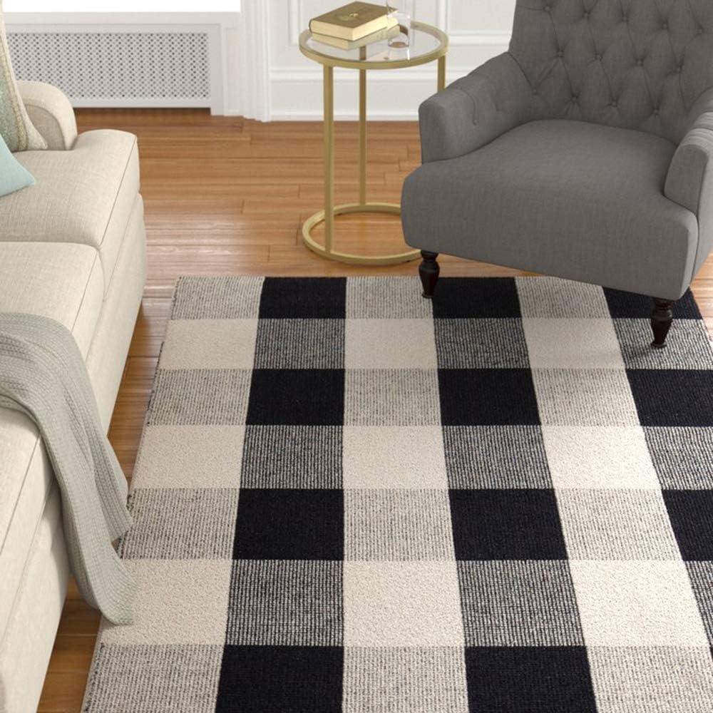 SANMADROLA Buffalo Plaid Check Black and White Cotton Doormat, 27.5'' x 43''