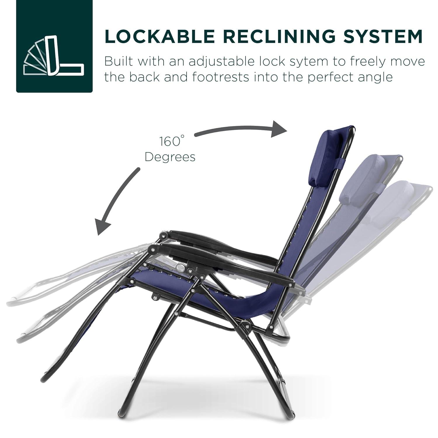 Navy Blue Steel Frame Zero Gravity Outdoor Recliner with Cushions