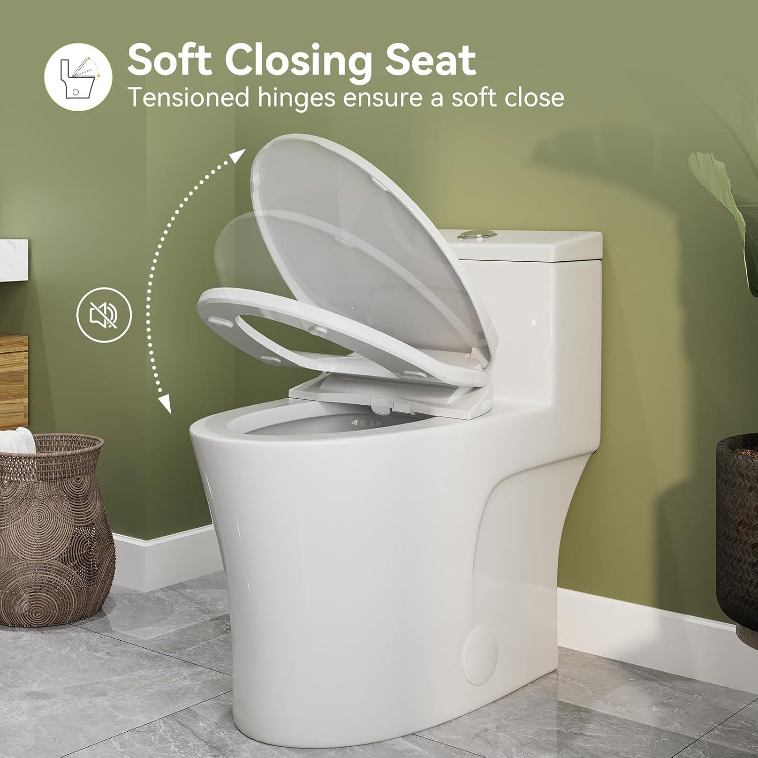 One Piece Toilet with Non-Electric Bidet Toilet Seat, Elongated ADA Chair Height Toilets with Adjustable Nozzles Seat, Powerful Dual Flush & Soft Closing Seat Include, MAP 1000g