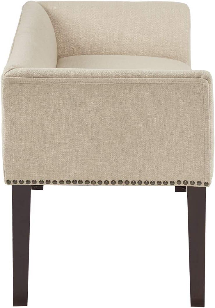 Morocco Wood Finish Cream Upholstered Accent Bench with Nailhead Trim