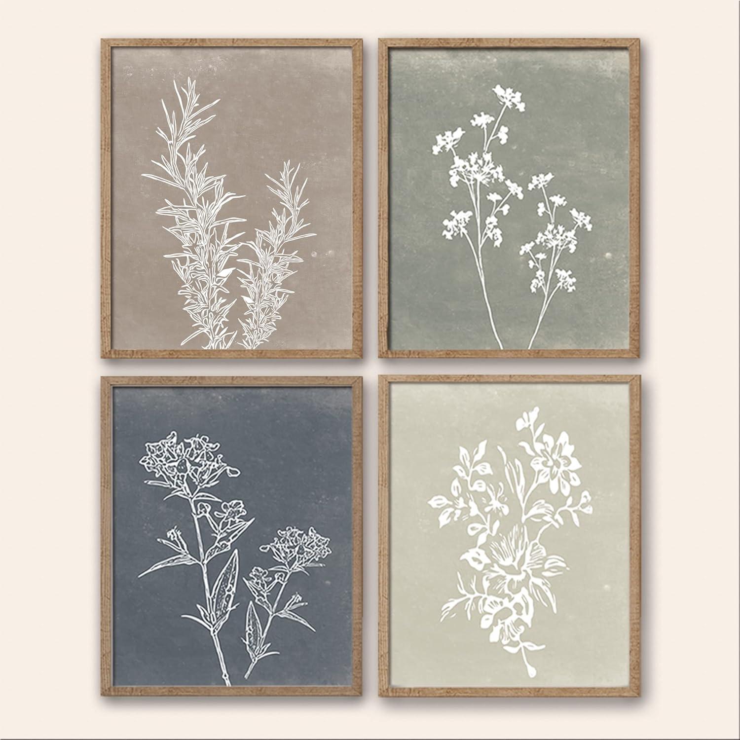 Brown Minimalist Botanical Print Framed Wall Art Set, 11x14 Inches