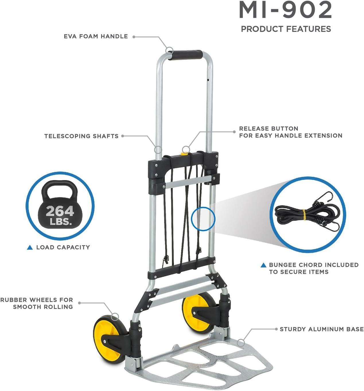 Mount-It! Folding Hand Truck and Dolly, 264 Lb Capacity Heavy-Duty Luggage Trolley Cart With Telescoping Handle and Rubber Wheels