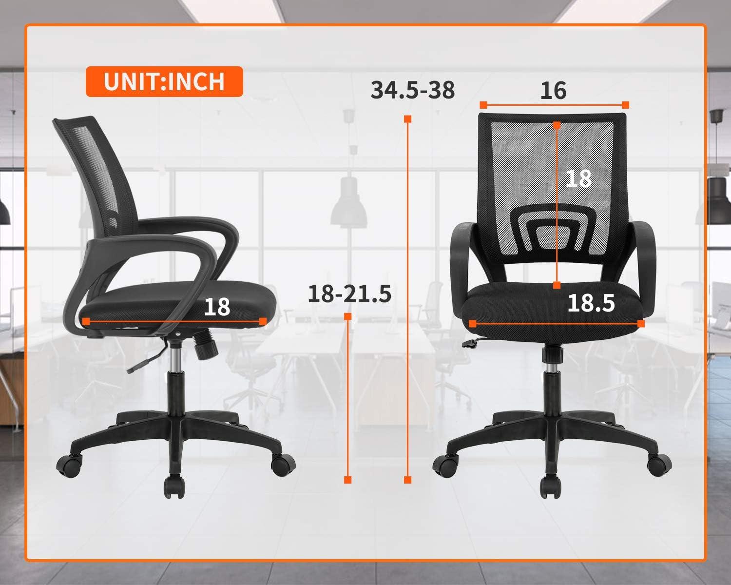 Home Office Chair Ergonomic Desk Chair Mid-Back Mesh Computer Chair Lumbar Support Comfortable Executive Adjustable Rolling Swivel Task Chair with Armrests(Black)