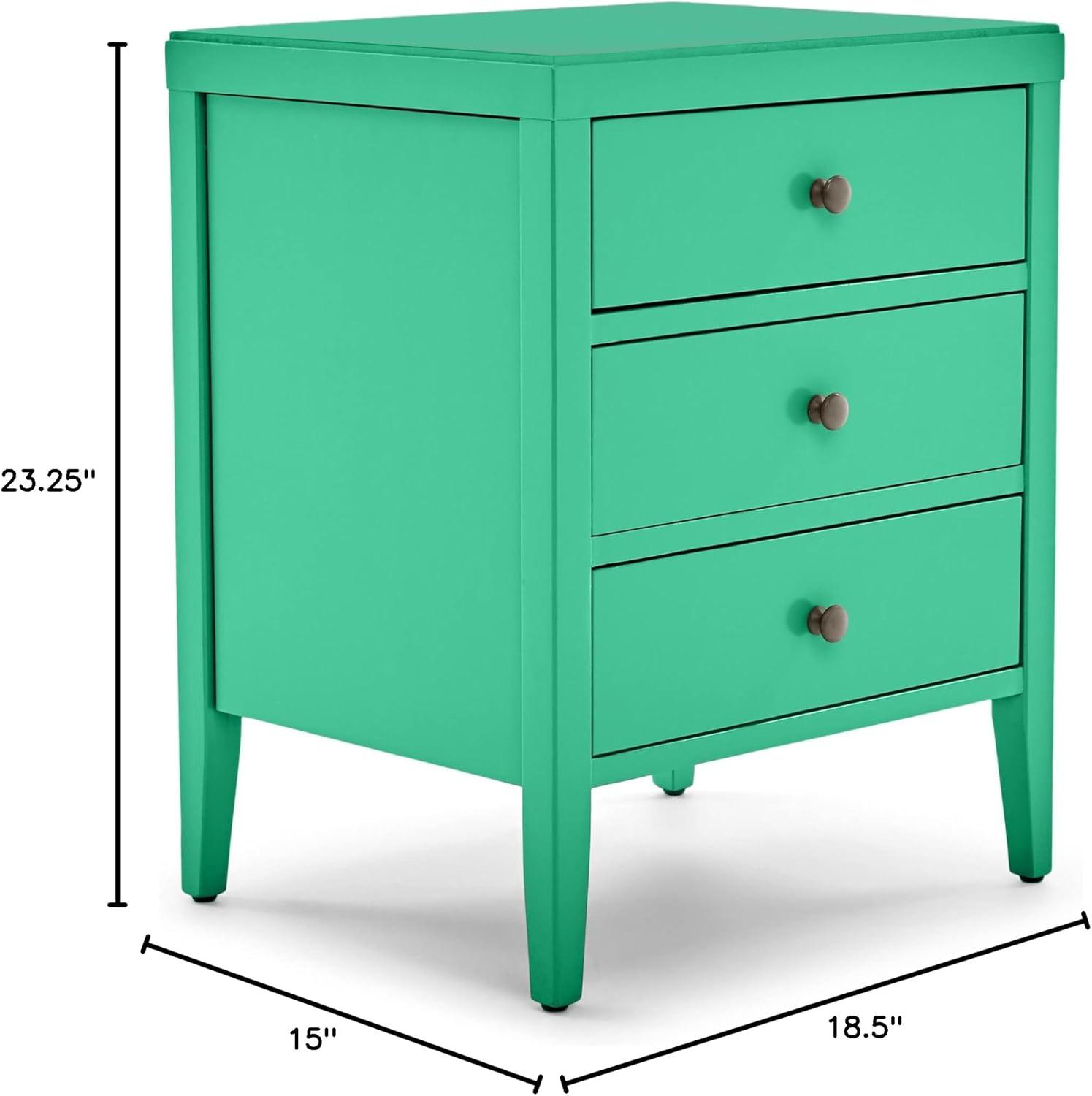 ClickDecor Finley Wood Nightstand End Table with 3 Drawers, Turquoise