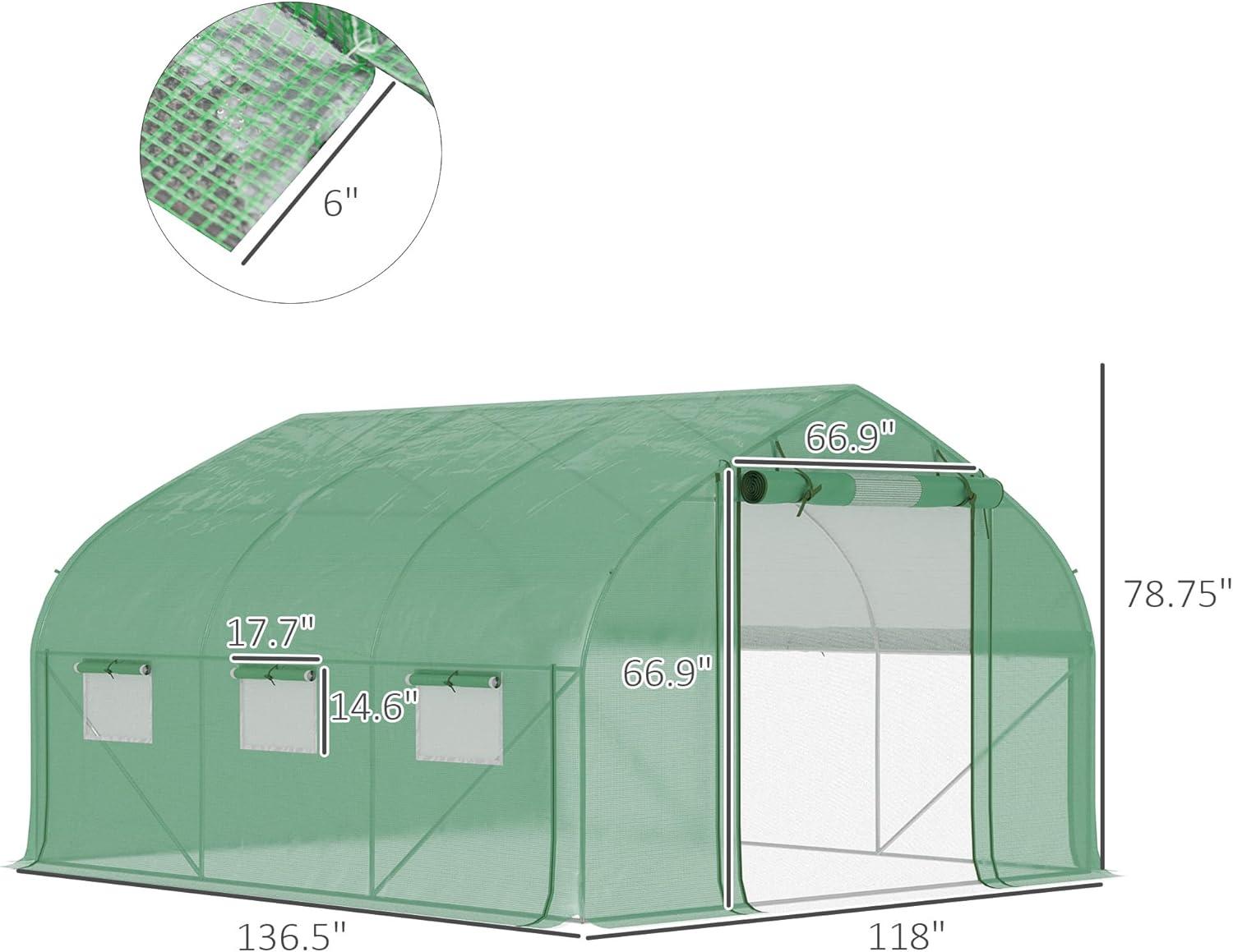 Green Polyethylene Walk-In Tunnel Greenhouse with Roll-Up Door