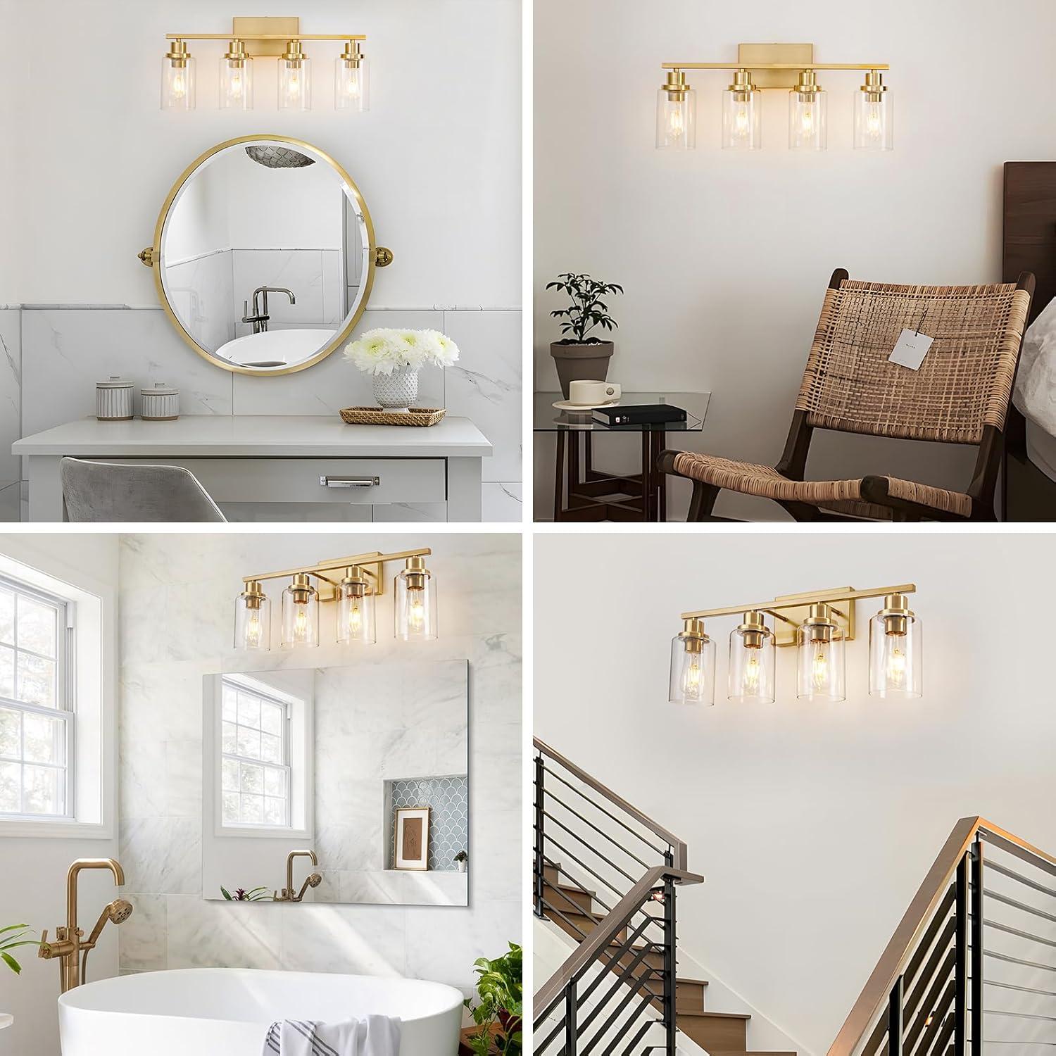 Gold 4-Light Modern Vanity Fixture with Clear Glass Shades