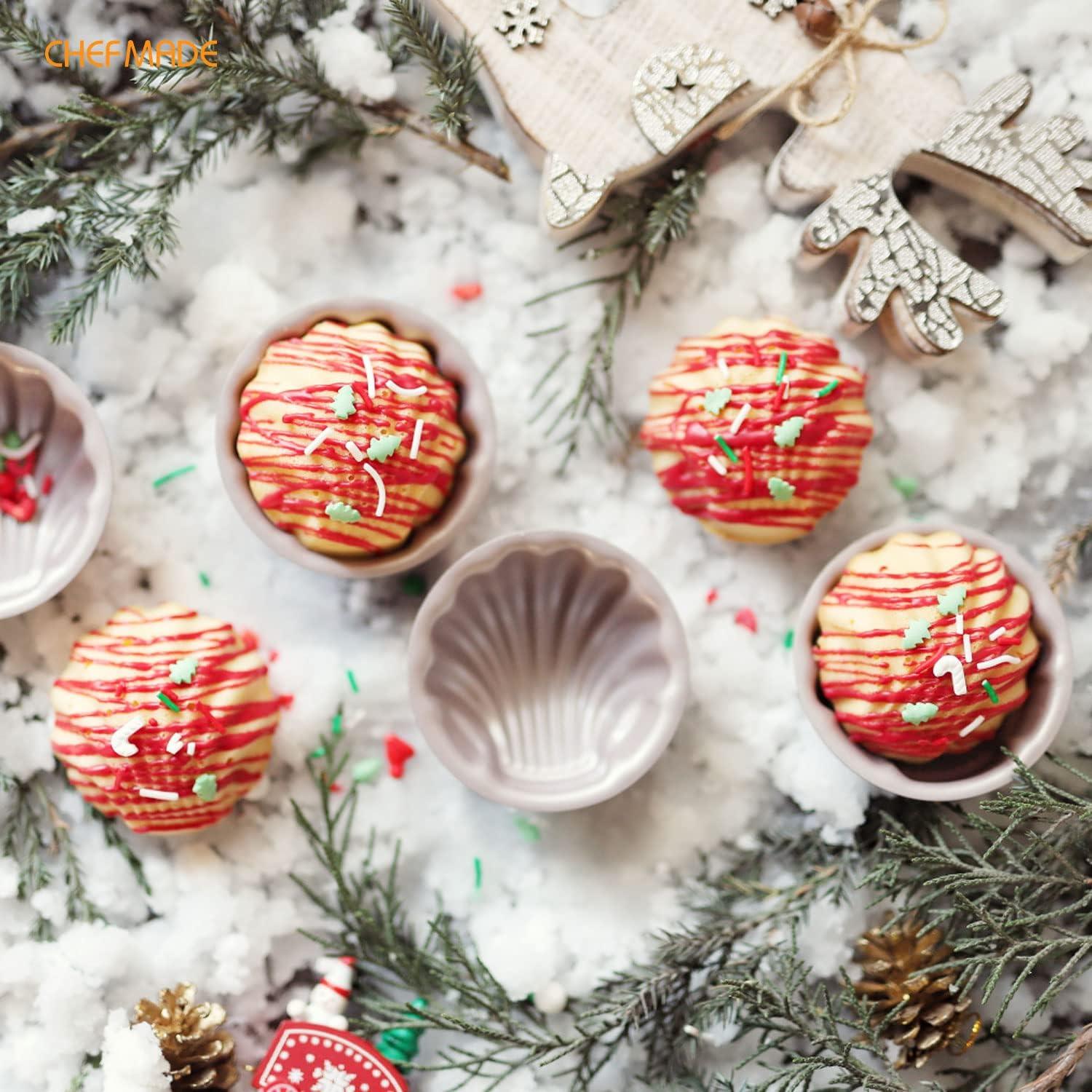 CHEFMADE Madeleine Mold Cake Pan, 12-Cavity Non-Stick Spherical Shell Madeline Bakeware for Oven Baking (Champagne Gold)