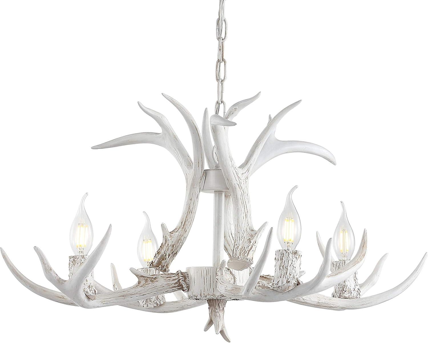 Eldora 26" Adjustable Resin Antler 4-Light LED Chandelier, White