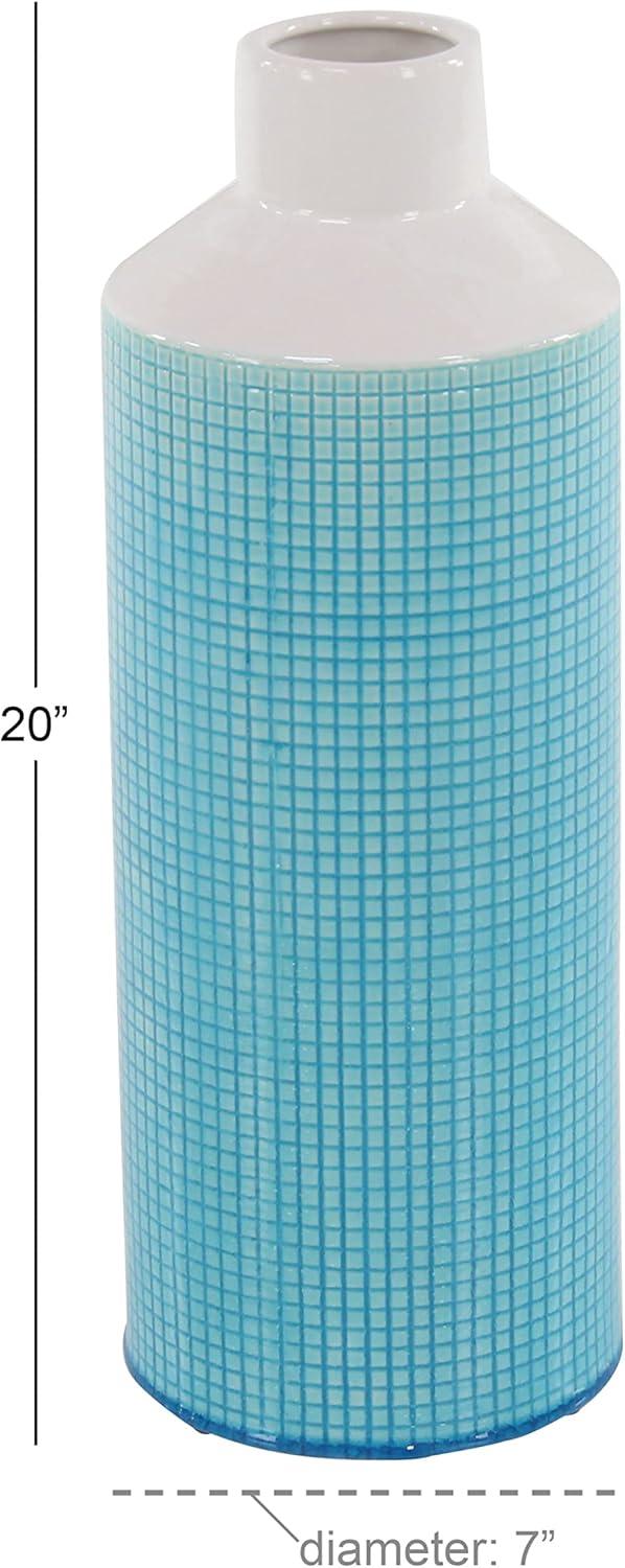 Decmode 20 Inch Contemporary Ceramic Blue and White Spouted Vase, Aqua Blue