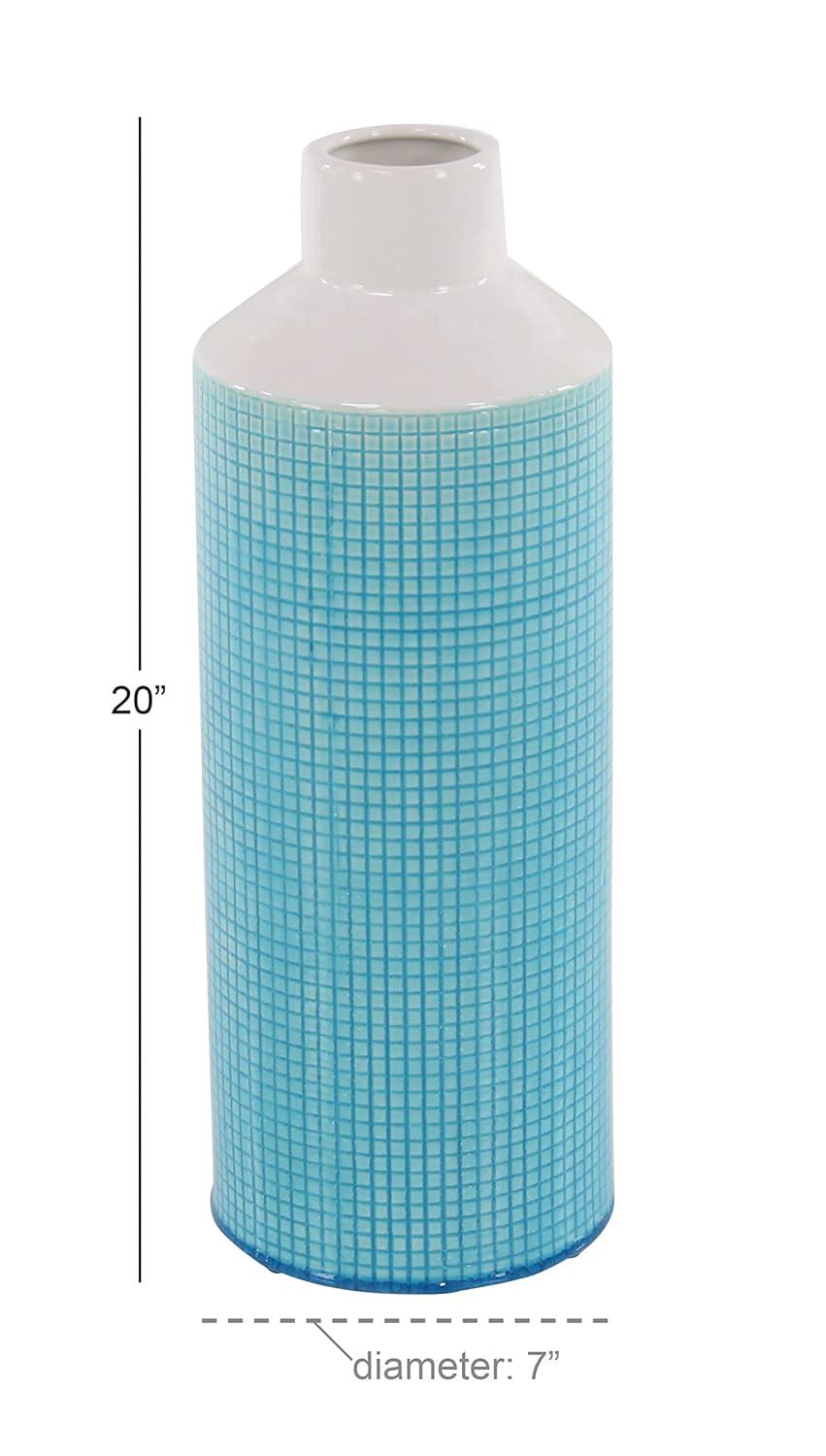 Decmode 20 Inch Contemporary Ceramic Blue and White Spouted Vase, Aqua Blue