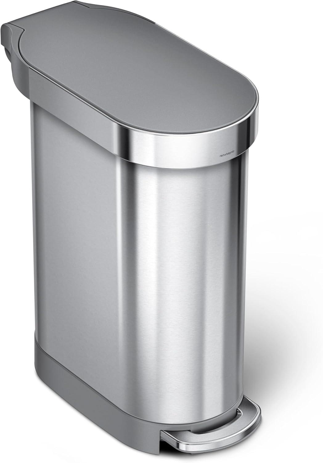 simplehuman simplehuman 45 Liter / 12 Gallon Slim Hands-Free Kitchen Step Trash Can, Stainless Steel