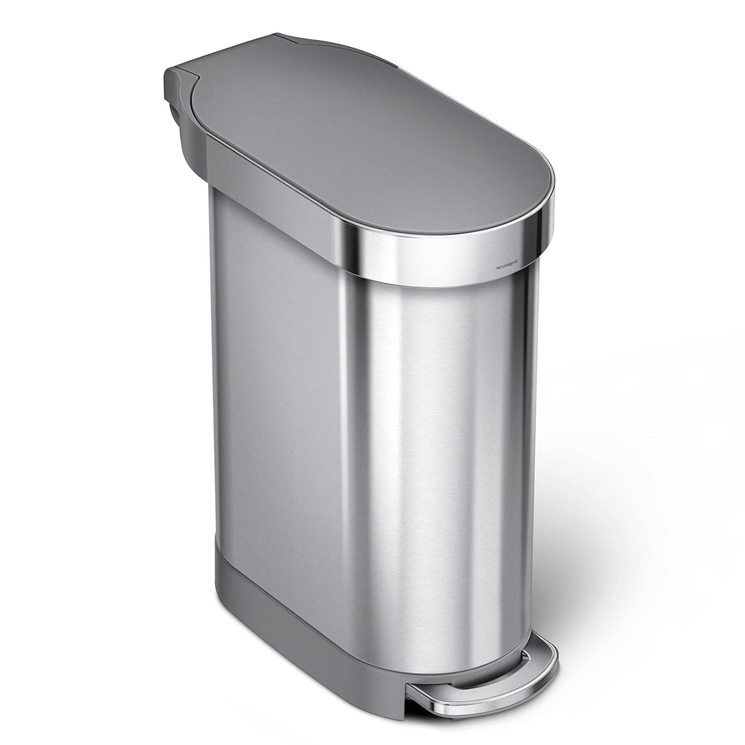 simplehuman simplehuman 45 Liter / 12 Gallon Slim Hands-Free Kitchen Step Trash Can, Stainless Steel