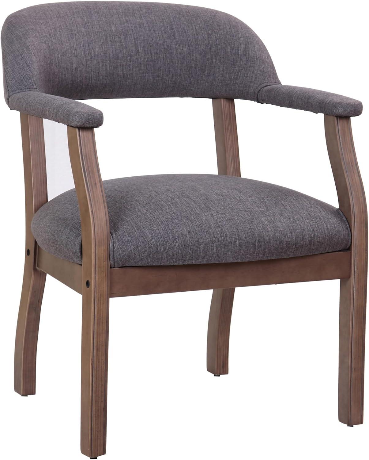 Slate Gray Linen Upholstered Arm Chair with Medium Wood Frame