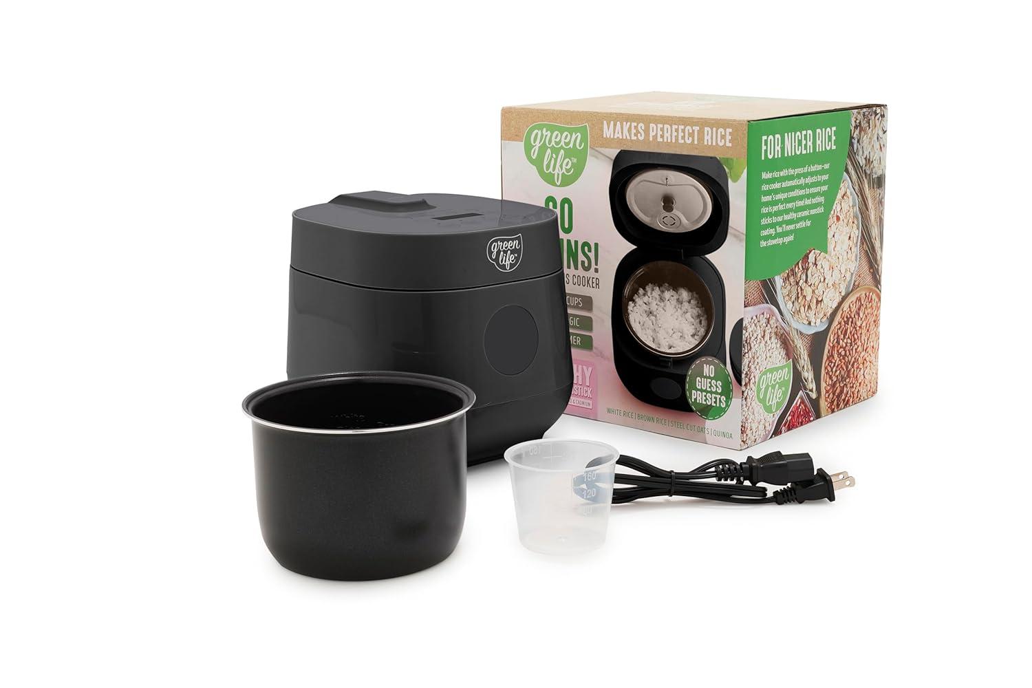 Black 4-Cup Digital Ceramic Nonstick Rice Cooker