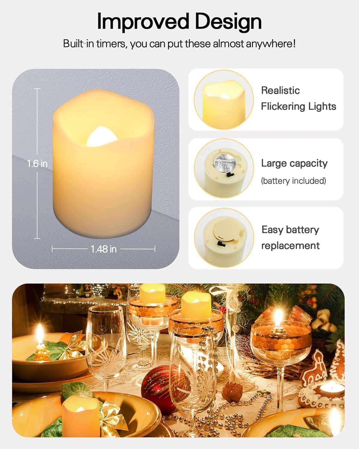 Warm White Flameless LED Tealight Candles, 24 Pack