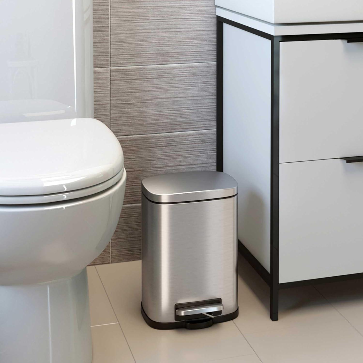 SoftStep 1.32 Gallon Brushed Stainless Steel Bathroom Trash Can