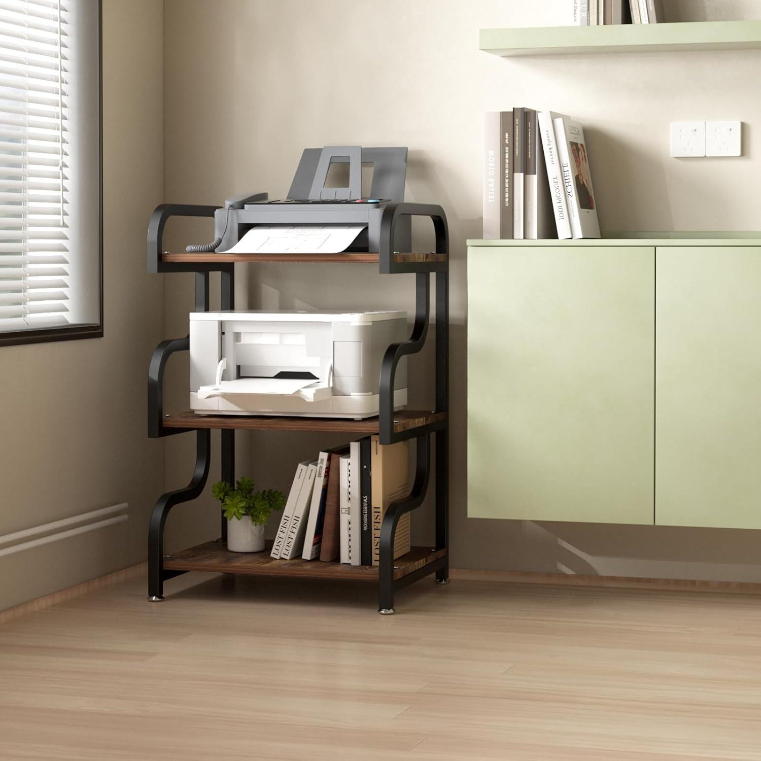 Printer Stand, 3-Tier Large Printer Stand, Durable Materials and Ample Storage Space, Printer Table for Home Office Organization,Rustic Brown