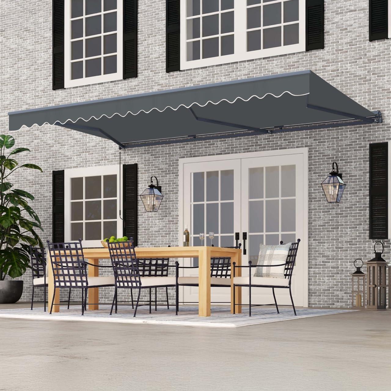 Semi-Cassette Patio Awning with LED Lights - Moroccan Collection