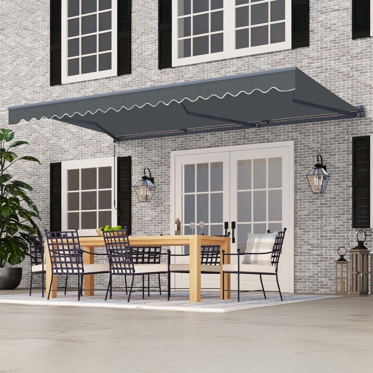 Semi-Cassette Patio Awning with LED Lights - Moroccan Collection