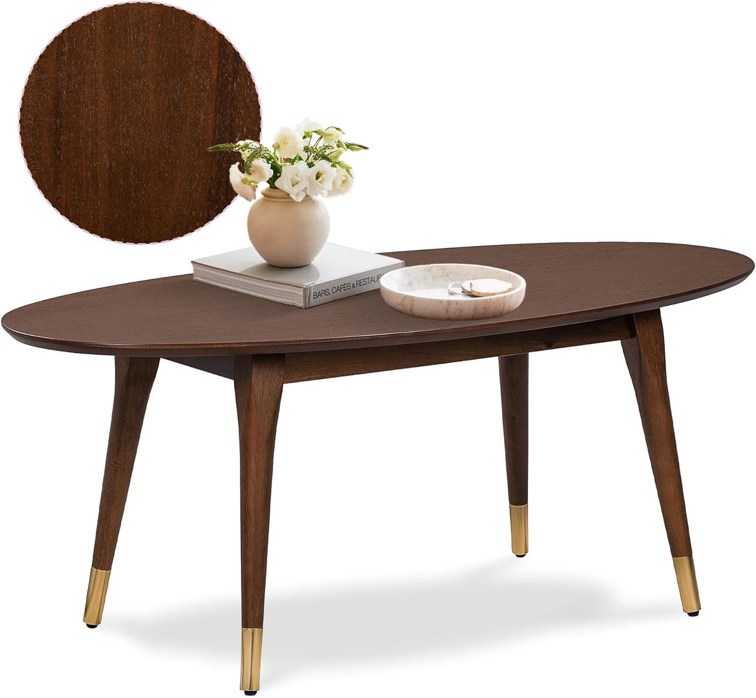 Walnut Brown Oval Wood and Metal Coffee Table with Storage