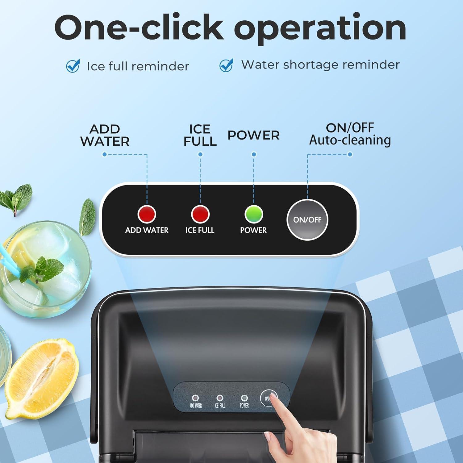 R.W.FLAME Ice Makers Countertop with Handle,26.5Lbs/24H,9 Cubes in 6 Mins,2 Sizes of Bullet Ice,Portable Ice Maker Machine with Self-Cleaning, green