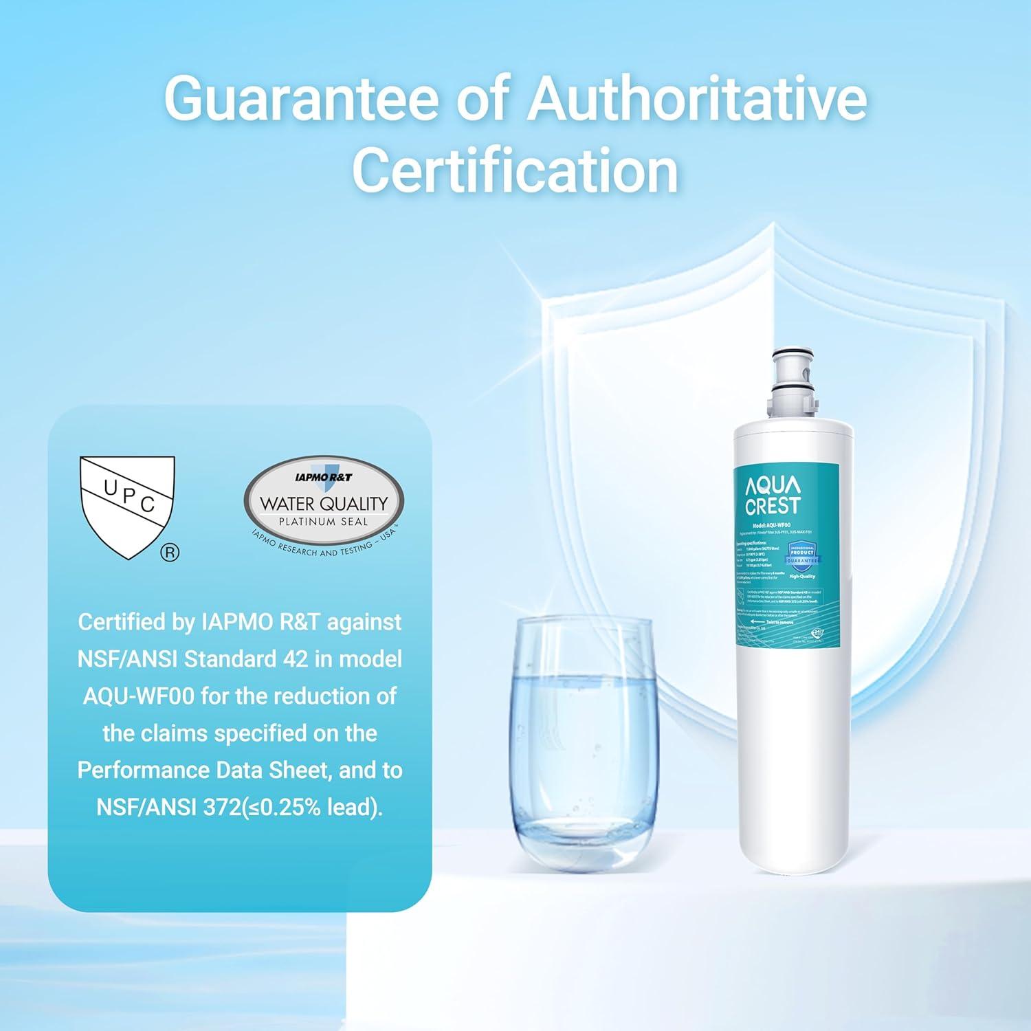 AQUA CREST 3US-AF01 Under Sink Water Filter, Replacement for Standard 3US-AF01, 3US-AS01, Aqua-Pure AP Easy C-CS-FF, WHCF-SRC, WHCF-SUFC, WHCF-SUF Water Filter, NSF/ANSI 42 Certified (Pack of 1)