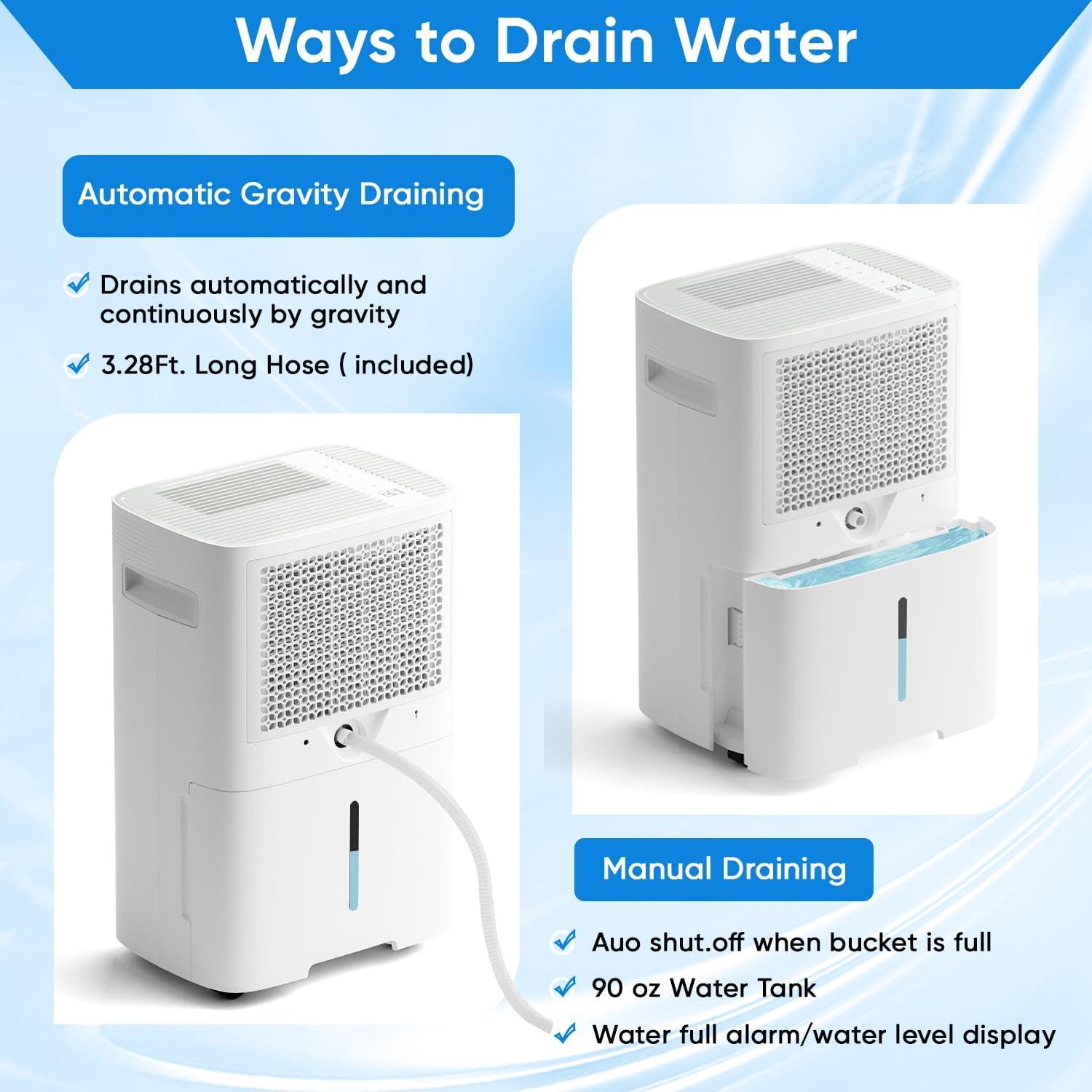 52 Pints White Portable Energy Star Dehumidifier with Drain Hose