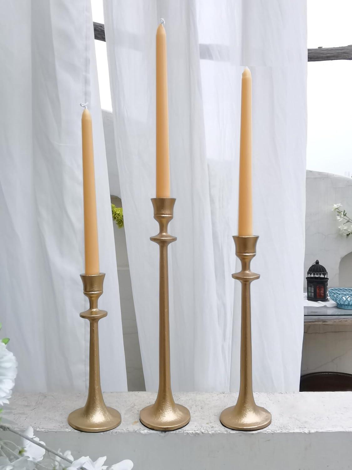 wwbo Set of 3 Exquisite Antique Brass Cast Iron Taper Candle Holders - Elegant Decorative Centerpieces for Wedding  Dining  Party - Tabletop Candlestick Holders for Christmas Decorations