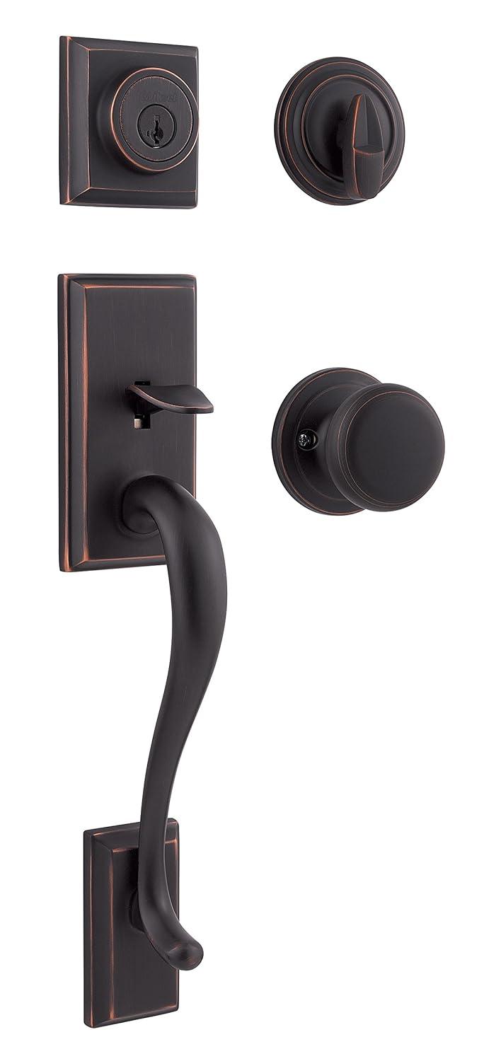 Hawthorne Handleset with Single Cylinder Deadbolt and Juno Door Knob and Rosette